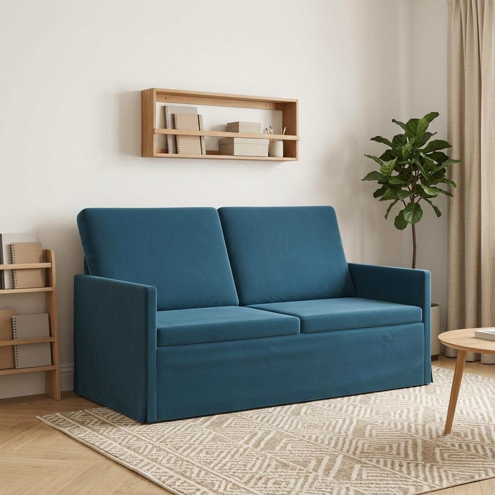 2-personers sofa i blå velour - 150 x 81 x 82 cm