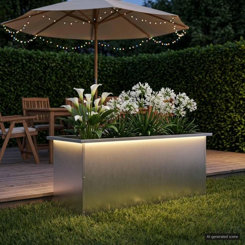 Plantekasse med LED - sølv 40 x 100 x 40 cm