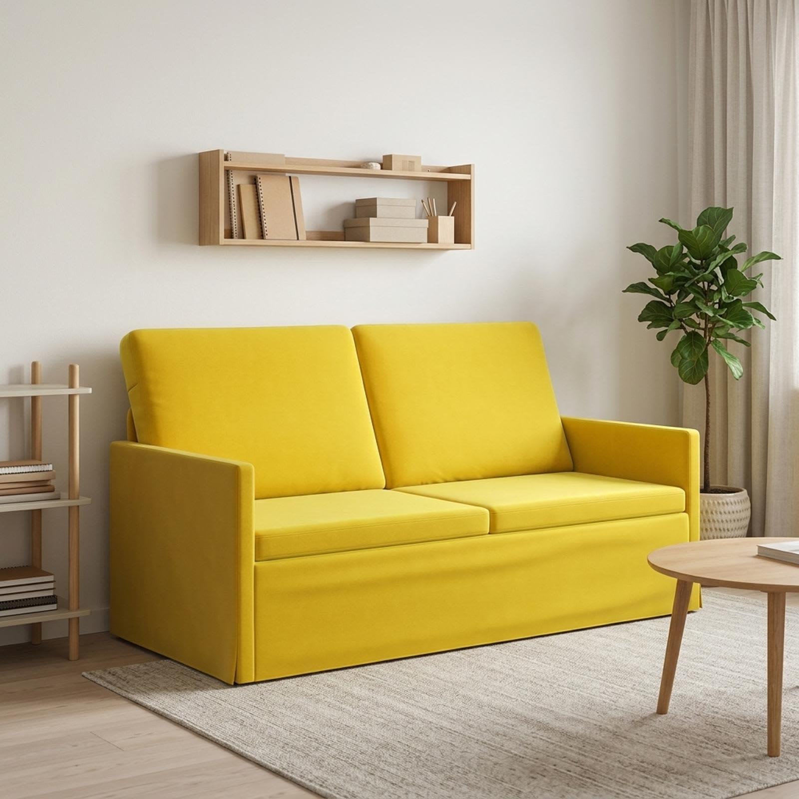 2-personers sofa i gul velour - 150 x 81 x 82 cm