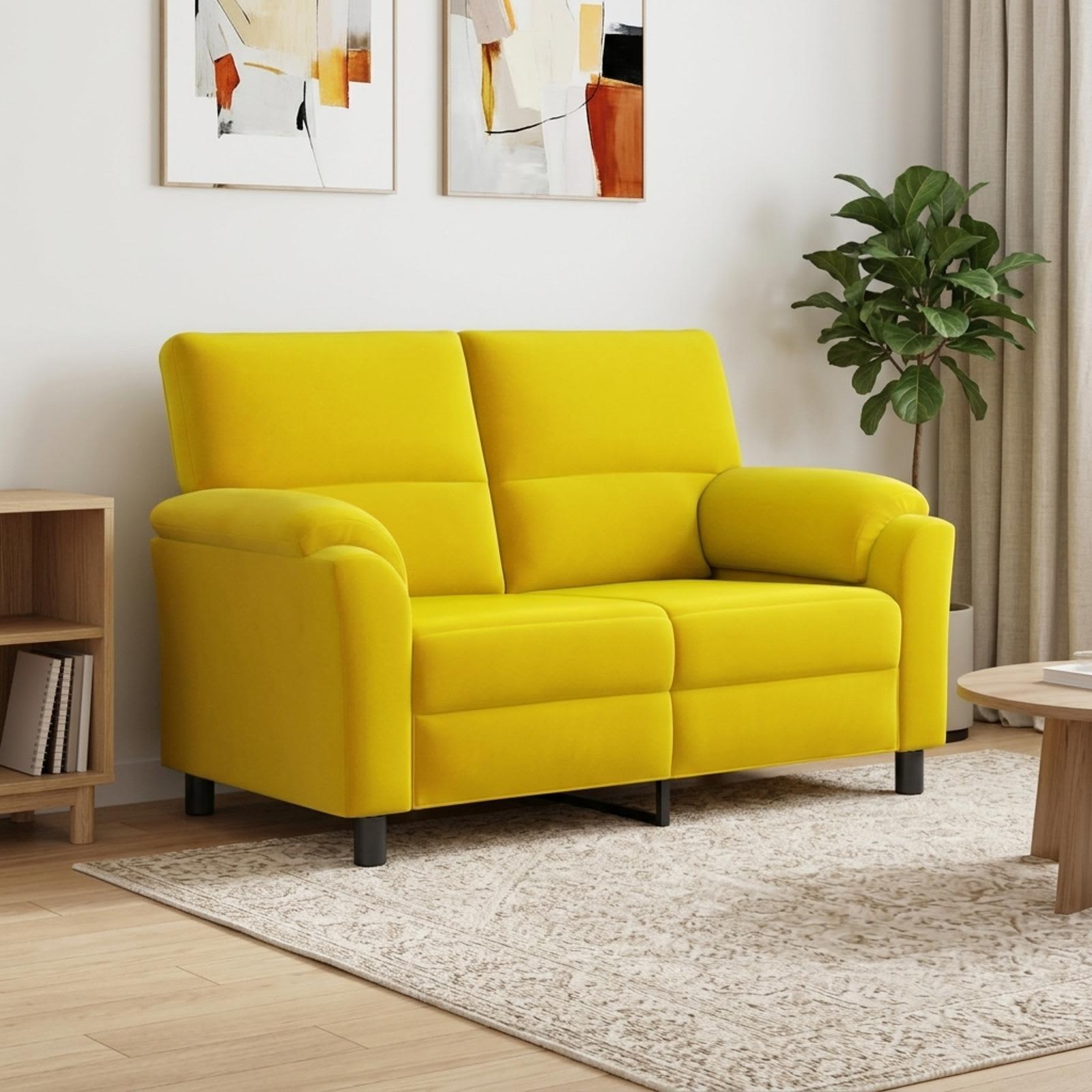 2-personers sofa i gul fløjl - 154 x 85 x 93 cm