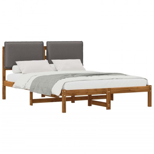Sengestel med polstret hovedgavl 160 x 200 cm - naturfarvet og lysegrå