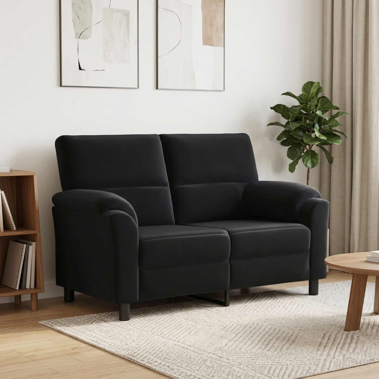 2-personers sofa i sort fløjl - 154 x 85 x 93 cm