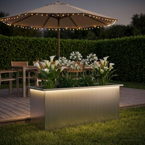 Plantekasse med LED - sølv, 40 x 100 x 40 cm