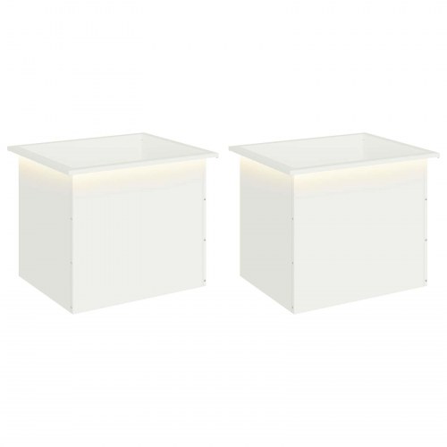 Plantekasse med LED 2 stk. - hvid, 50 x 60 x 48 cm, stål