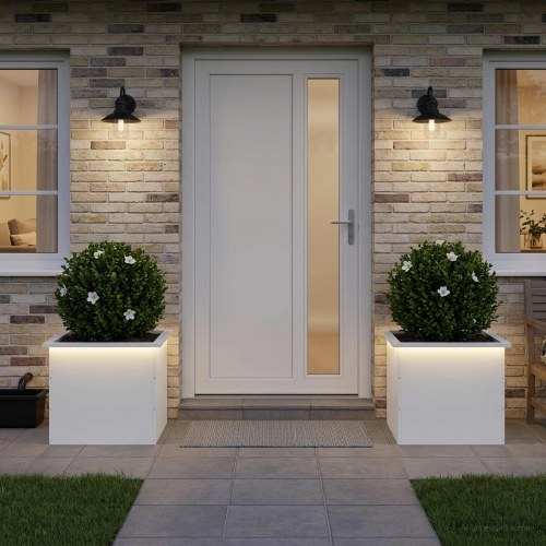 Plantekasse med LED 2 stk. - hvid, 50 x 60 x 48 cm, stål