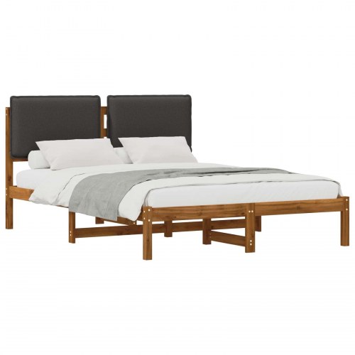 Sengestel med polstret hovedgavl 135 x 190 cm - naturfarvet/mørkegrå