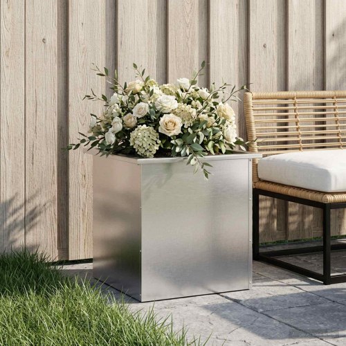 Plantekasse med LED i rustfrit stål - sølv 50 x 50 x 48 cm