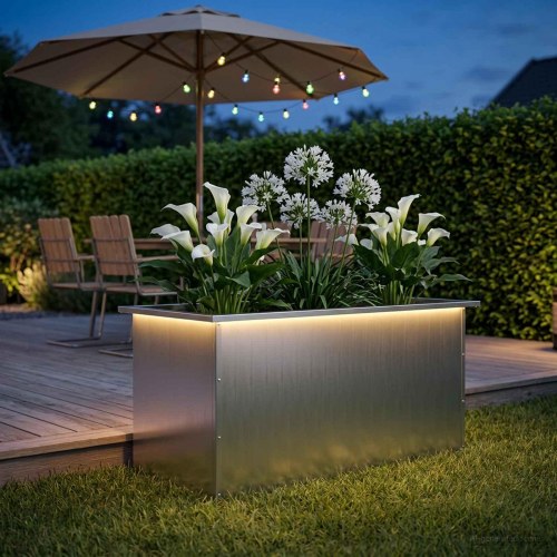 Plantekasse med LED - sølv 50 x 100 x 48 cm