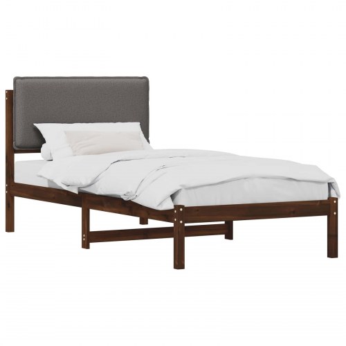 Sengestel med polstret hovedgavl 90 x 190 cm - mørkebrun og lysegrå