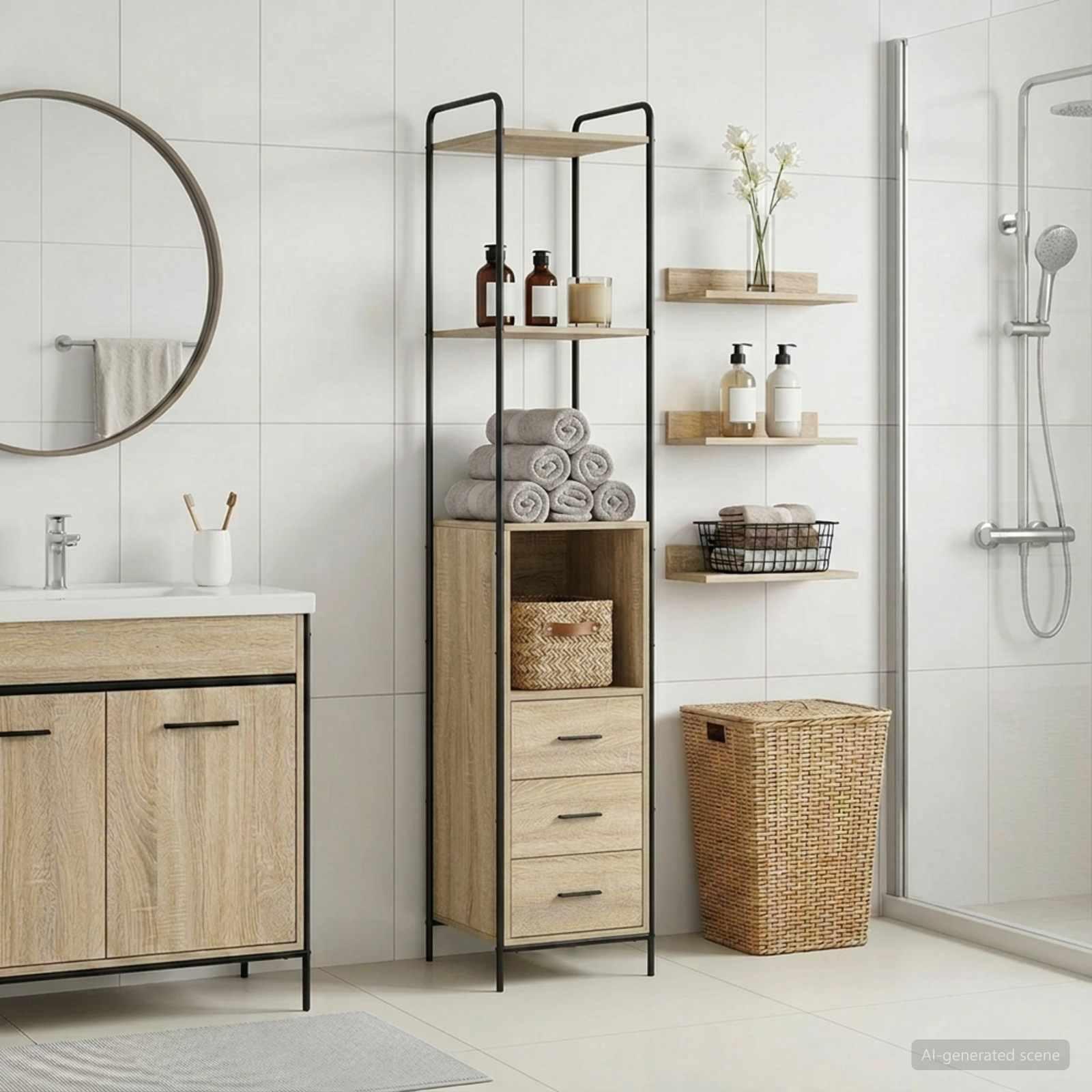 vidaXL Badeværelsesskab Sonoma-eg 40 x 36 x 200,5 cm Konstrueret træ