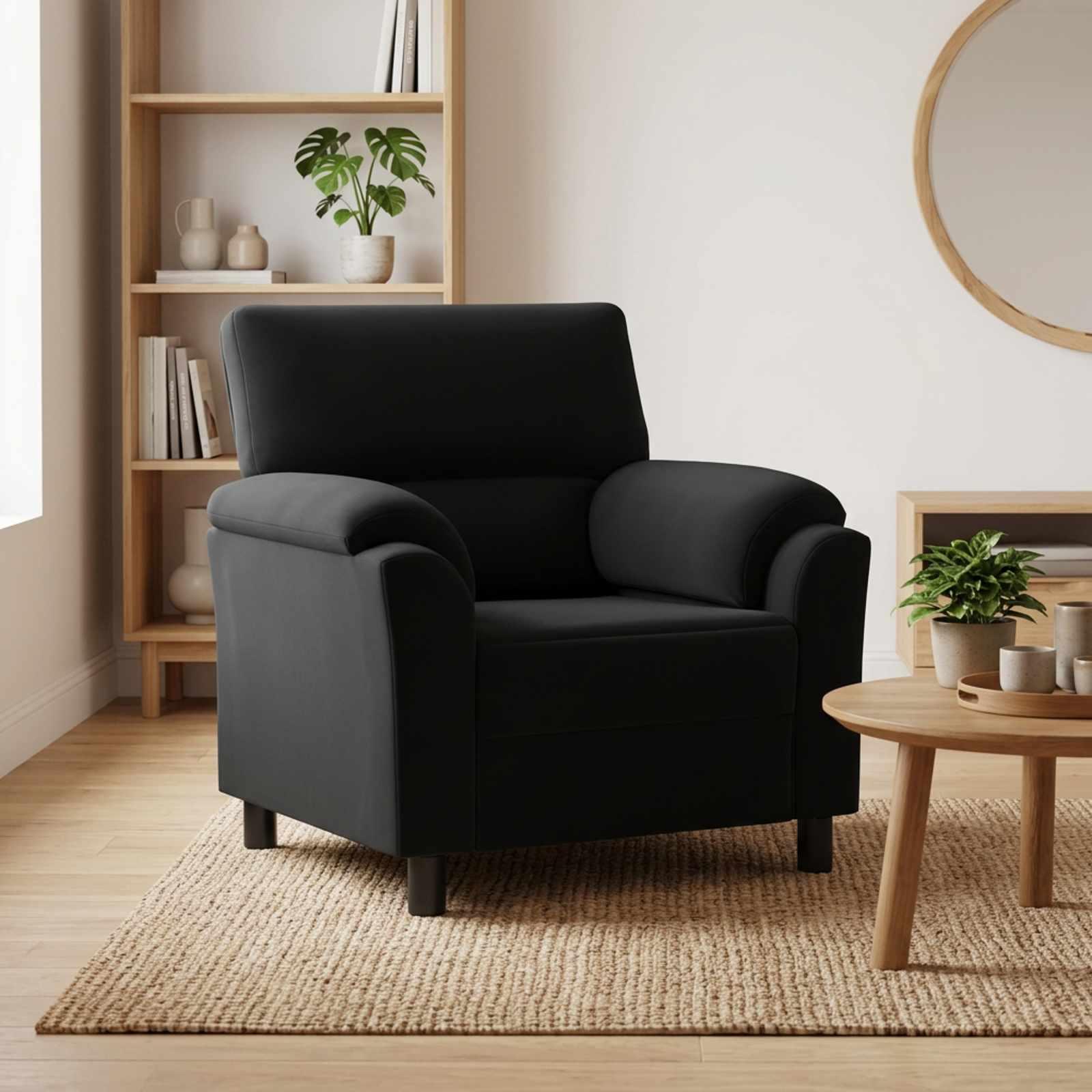 1-personers sofa i sort fløjl - 94 x 85 x 93 cm