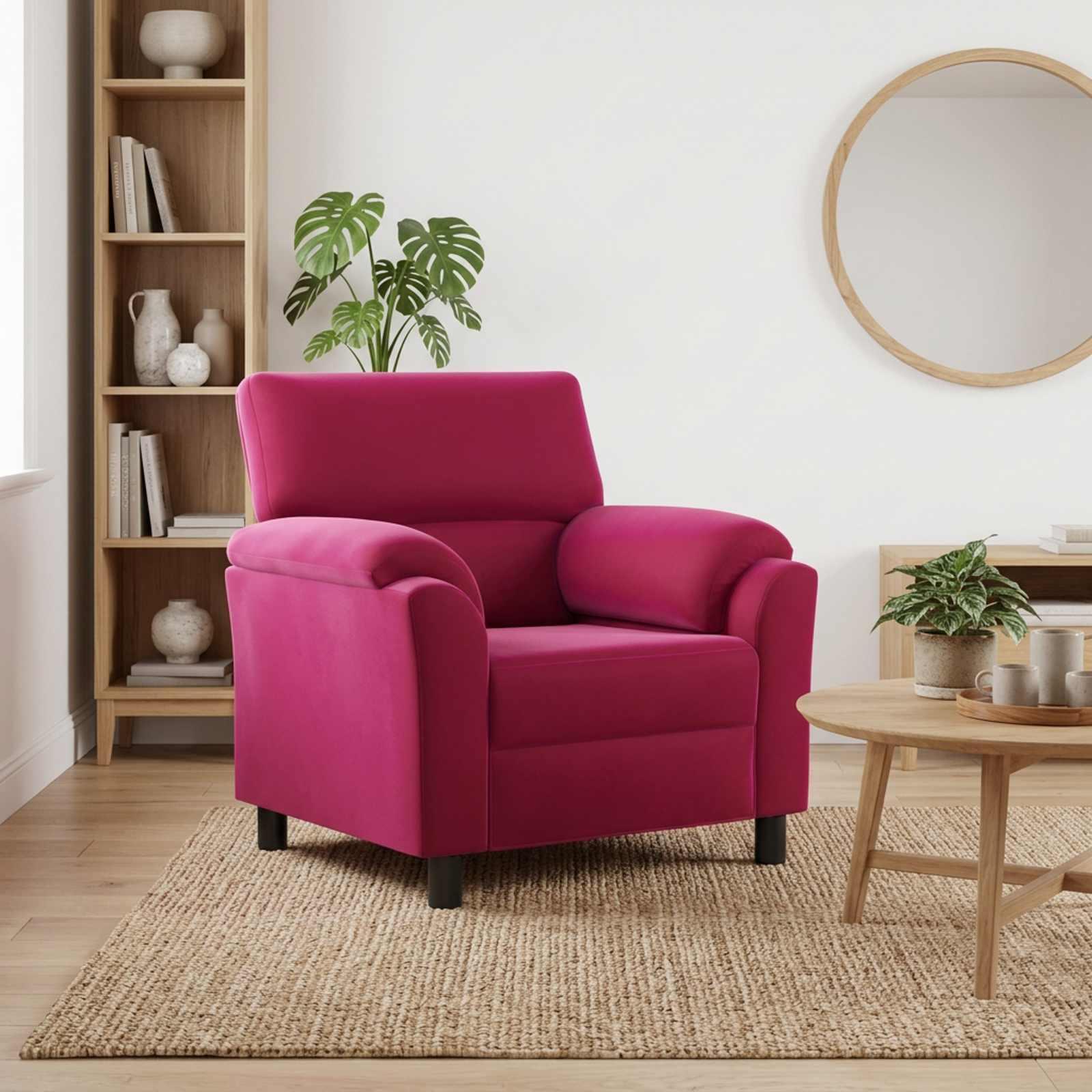 1-personers sofa i vinrød fløjl - 94 x 85 x 93 cm