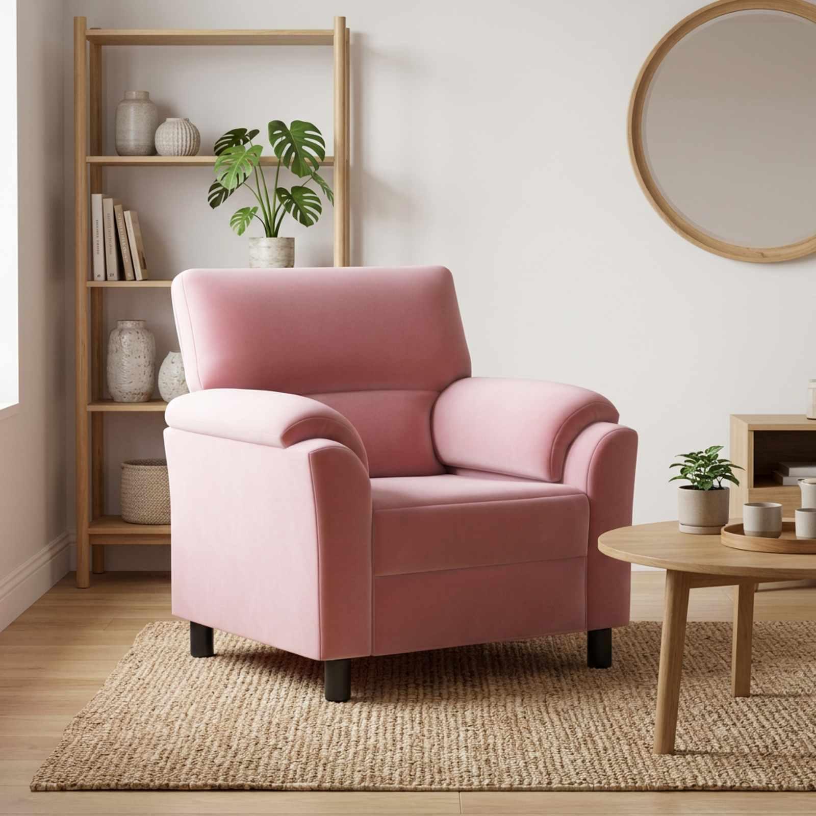 1-personers sofa i lyserød fløjl - 94 x 85 x 93 cm