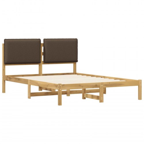 Sengestel 160 x 200 cm med polstret hovedgavl - hvidvasket/taupe