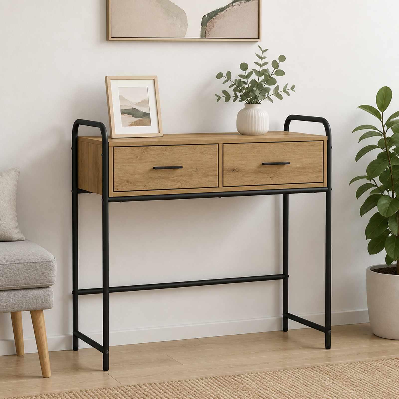 vidaXL Konsolbord Artisan-eg 90 x 33 x 80,5 cm Konstrueret træ