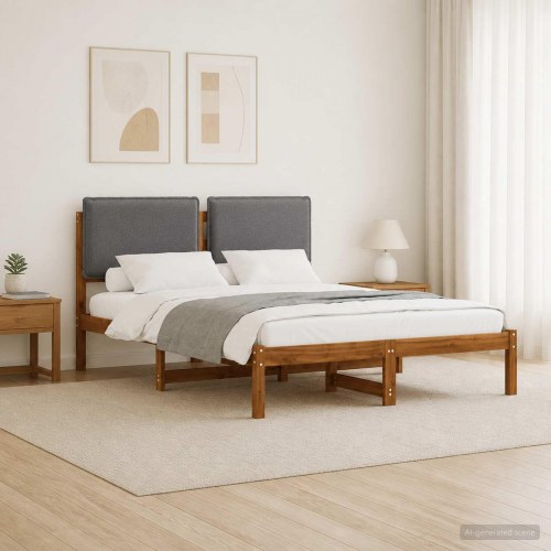 Sengestel med polstret hovedgavl 135 x 190 cm - naturfarvet/lysegrå