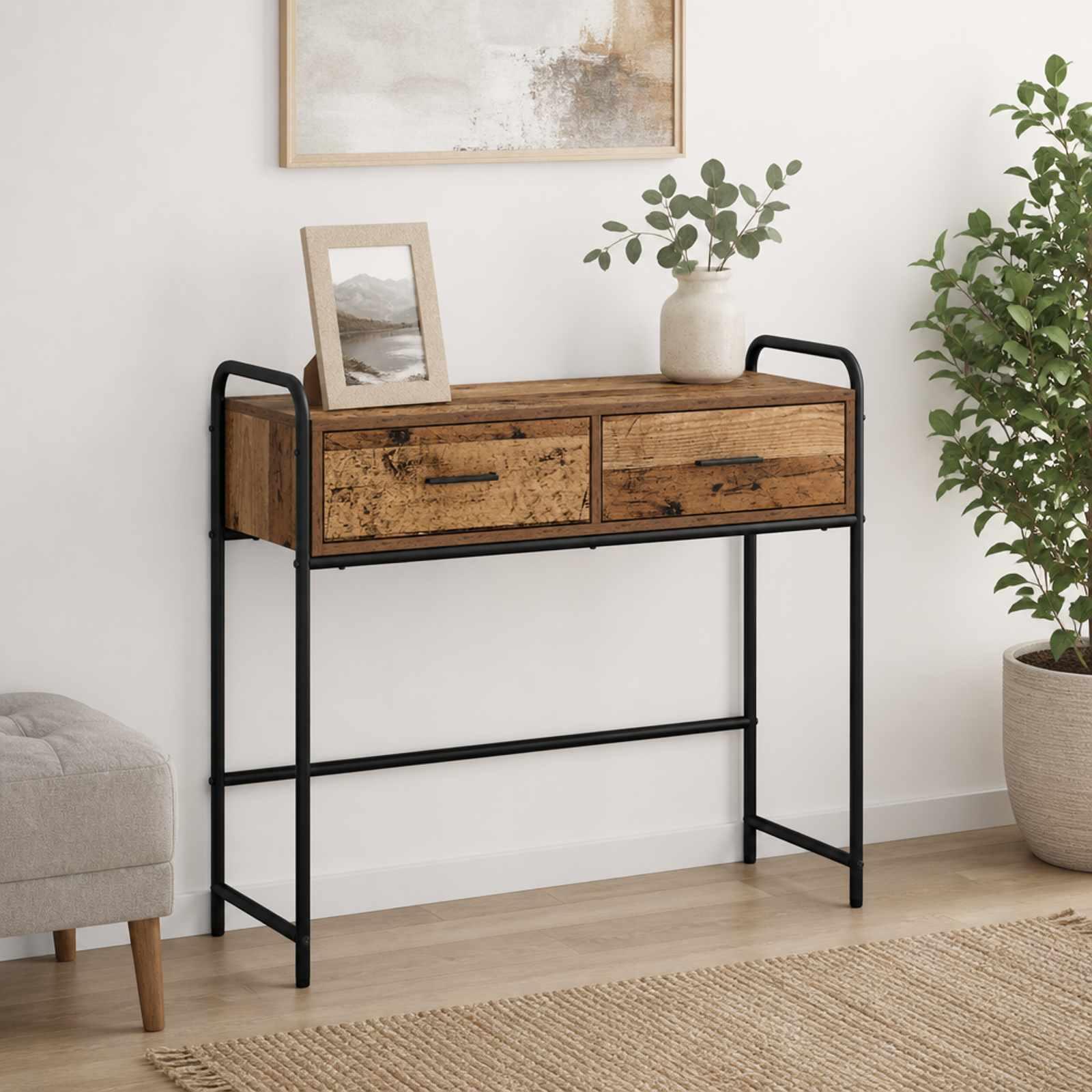 vidaXL Konsolbord Gammelt træ 90 x 33 x 80,5 cm Konstrueret træ