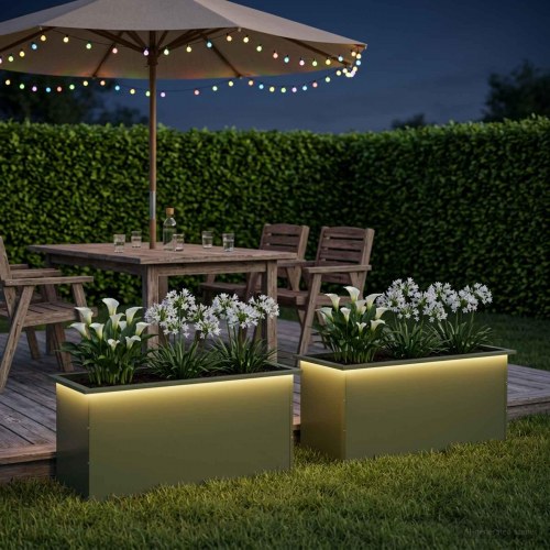 Plantekasser med LED 2 stk. - olivengrøn 50 x 100 x 48 cm