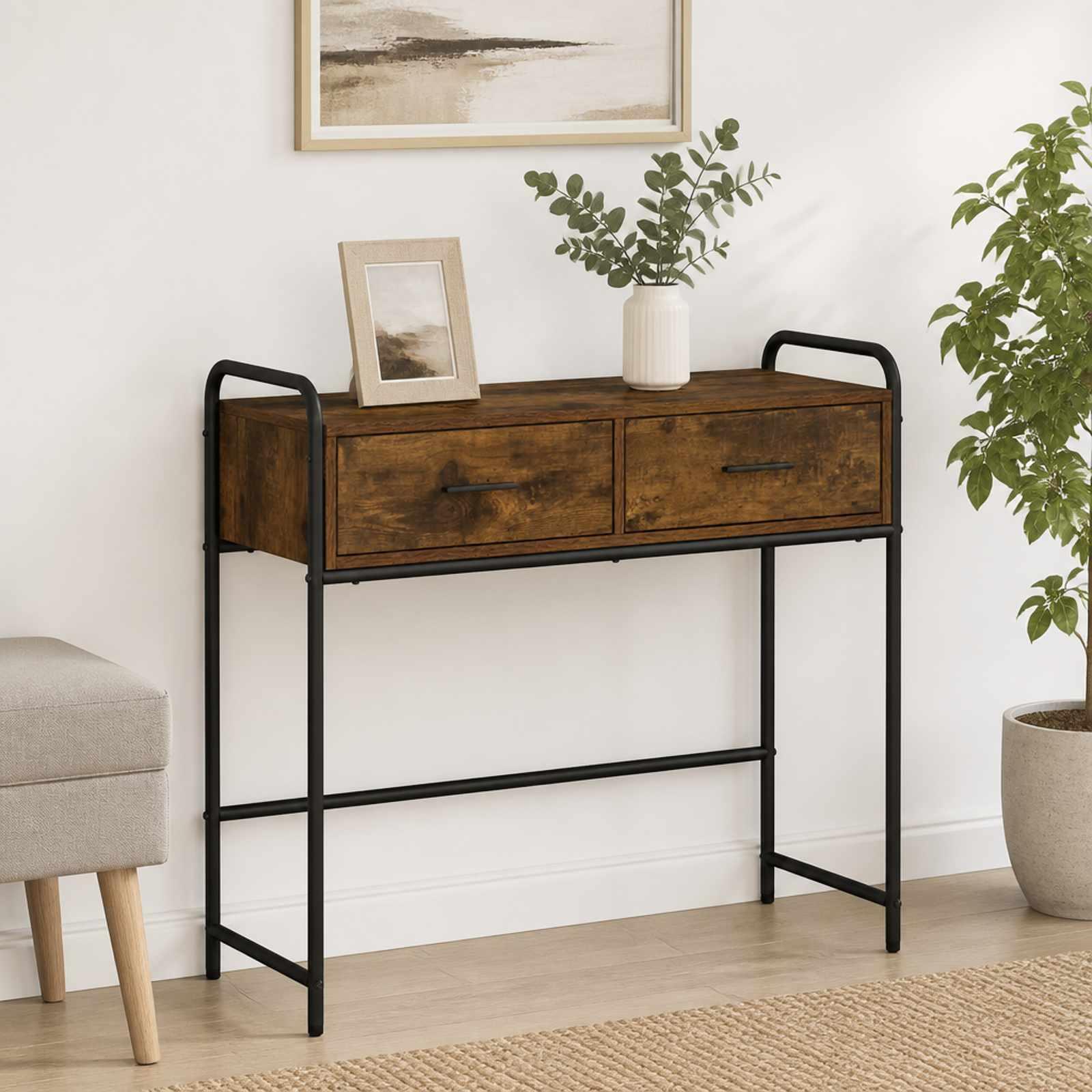 vidaXL Konsolbord Røget eg 90 x 33 x 80,5 cm Konstrueret træ