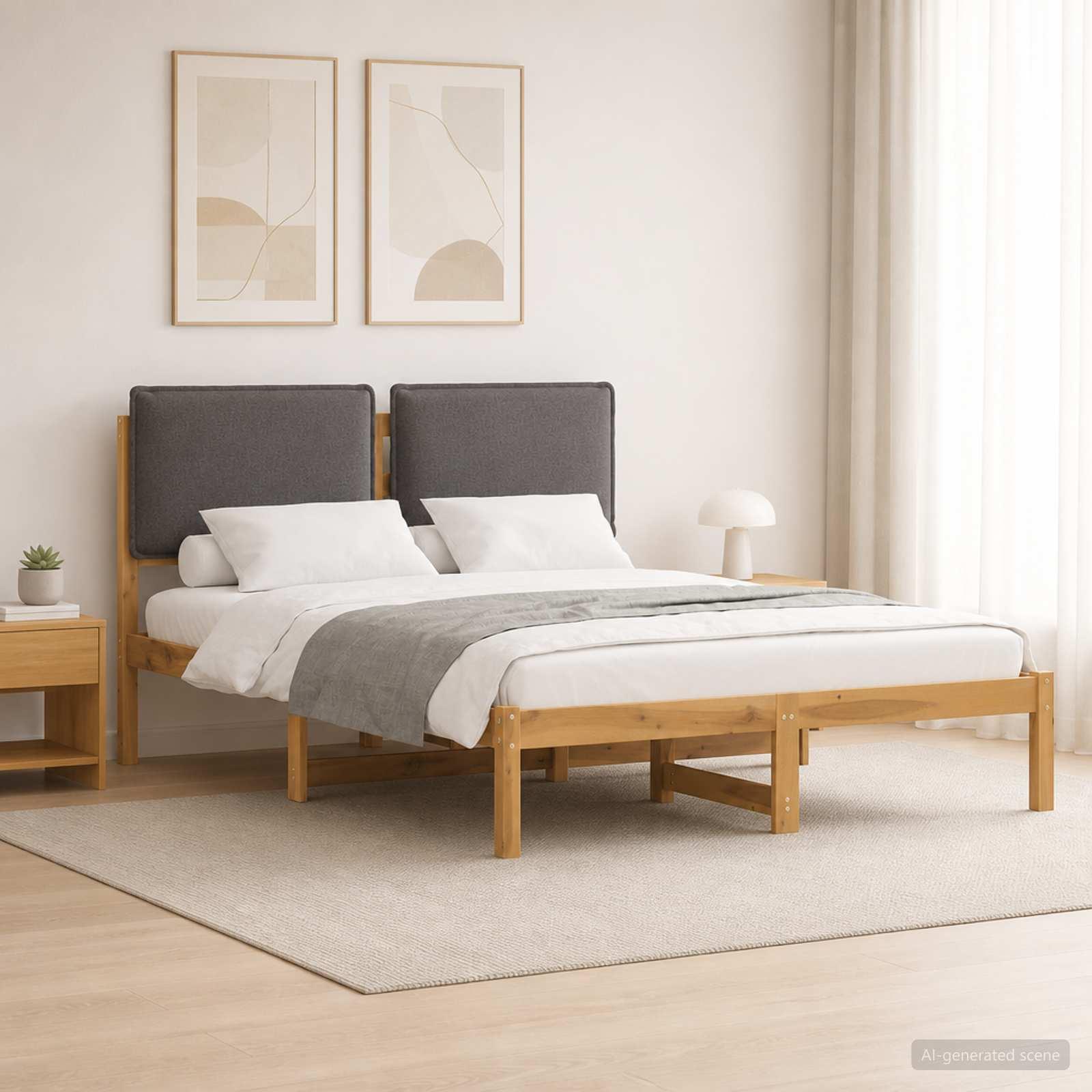 Sengestel med polstret hovedgavl 135 x 190 cm - hvidvasket/lysegrå