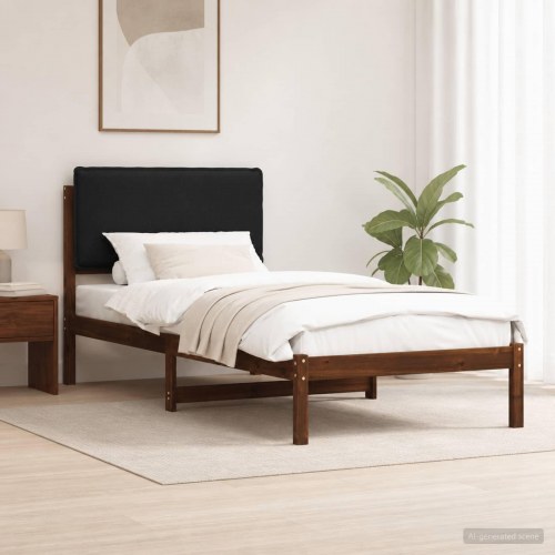 Sengestel med polstret hovedgavl 90 x 190 cm - mørkebrun/sort