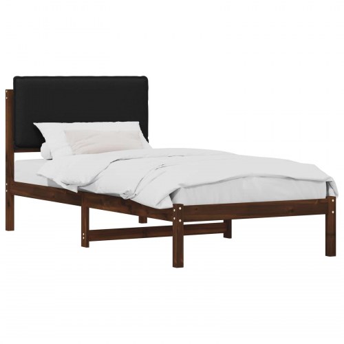Sengestel med polstret hovedgavl 90 x 190 cm - mørkebrun/sort