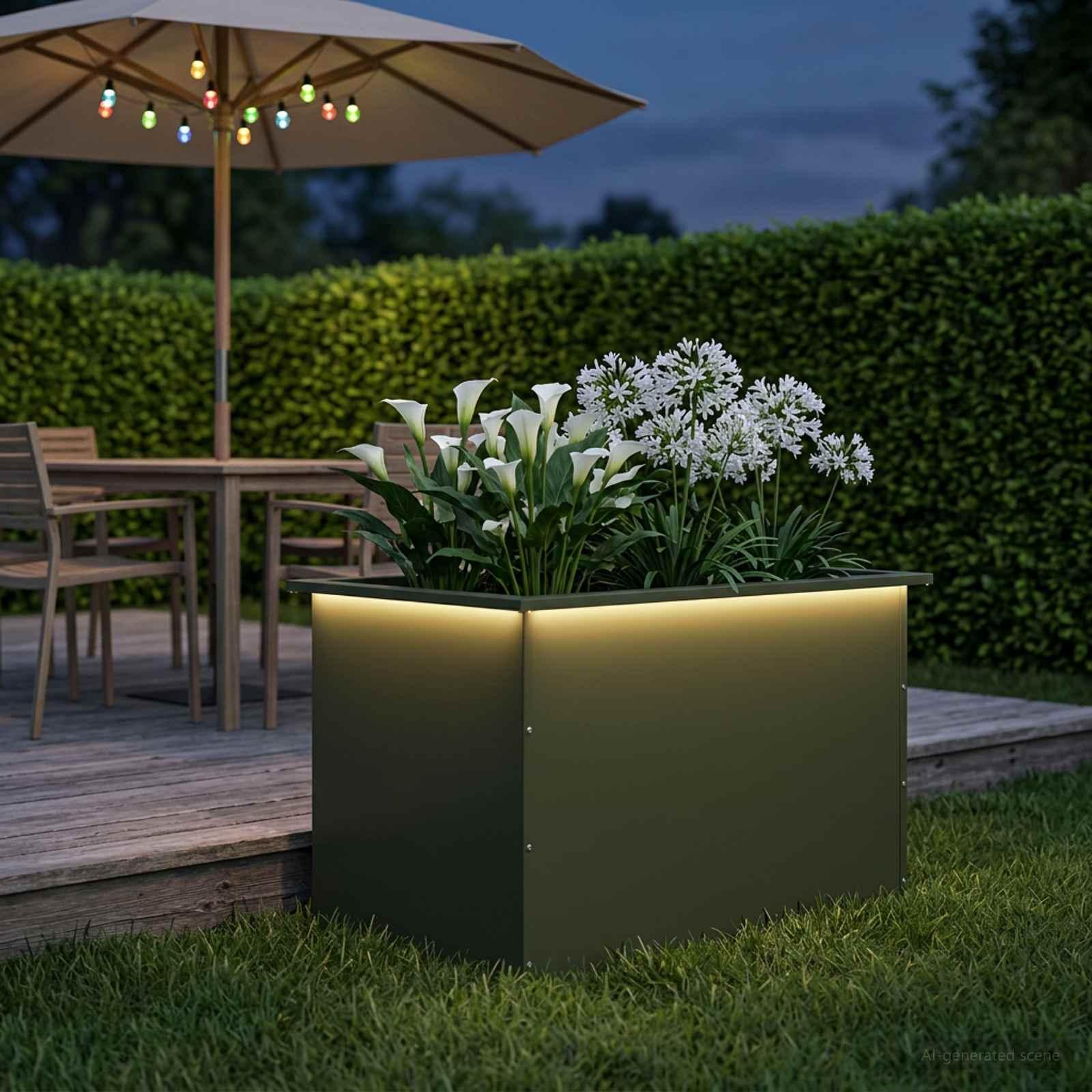 Plantekasse med LED - olivengrøn 50 x 80 x 48 cm
