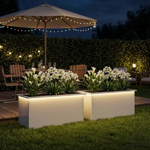 Plantekasse med LED 2 stk. - hvid 50 x 100 x 48 cm
