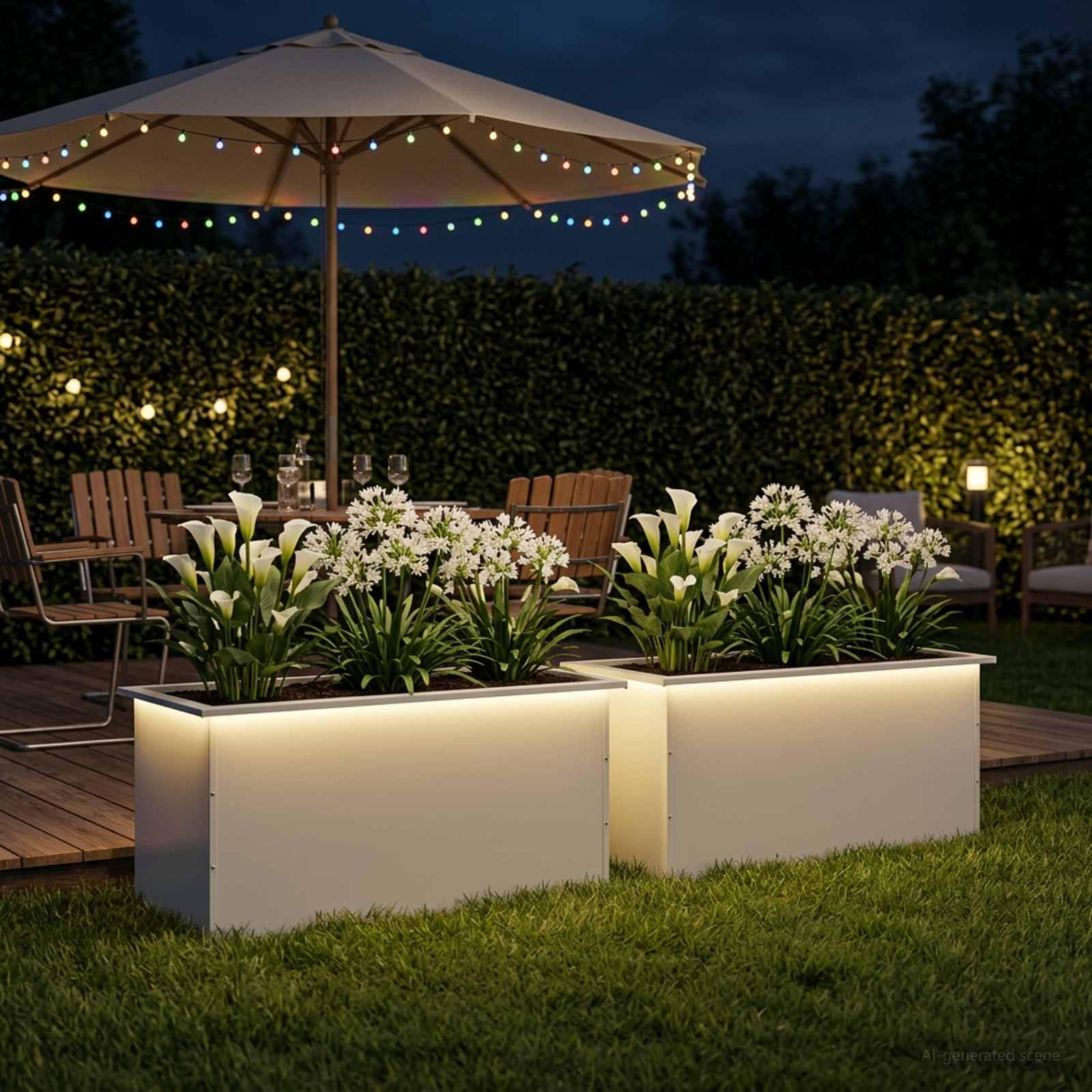 Plantekasse med LED 2 stk. - hvid 50 x 100 x 48 cm