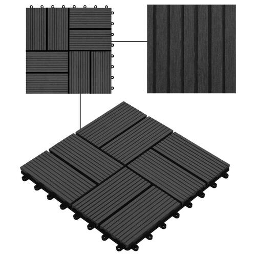 Terrassefliser 22 stk. 30 x 30 cm 2 m2 WPC sort