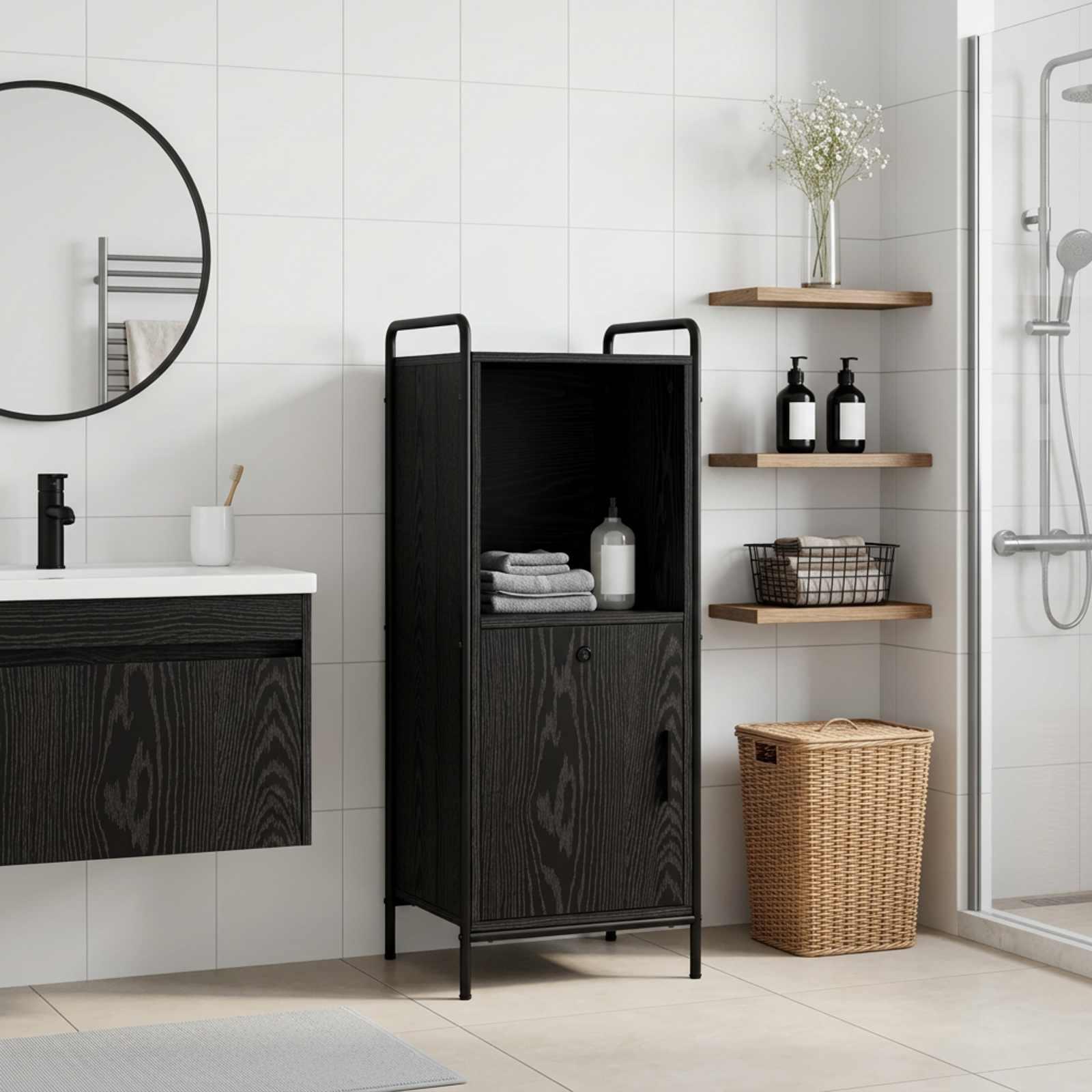 vidaXL Badeværelsesskab Sort eg 40 x 36 x 99,5 cm Konstrueret træ