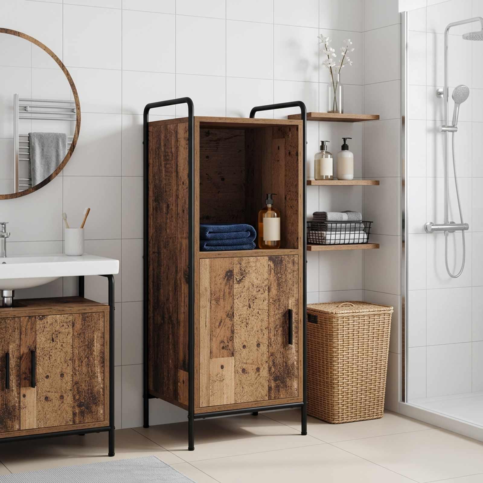 vidaXL Badeværelsesskab Gammelt træ 40 x 36 x 99,5 cm Konstrueret træ