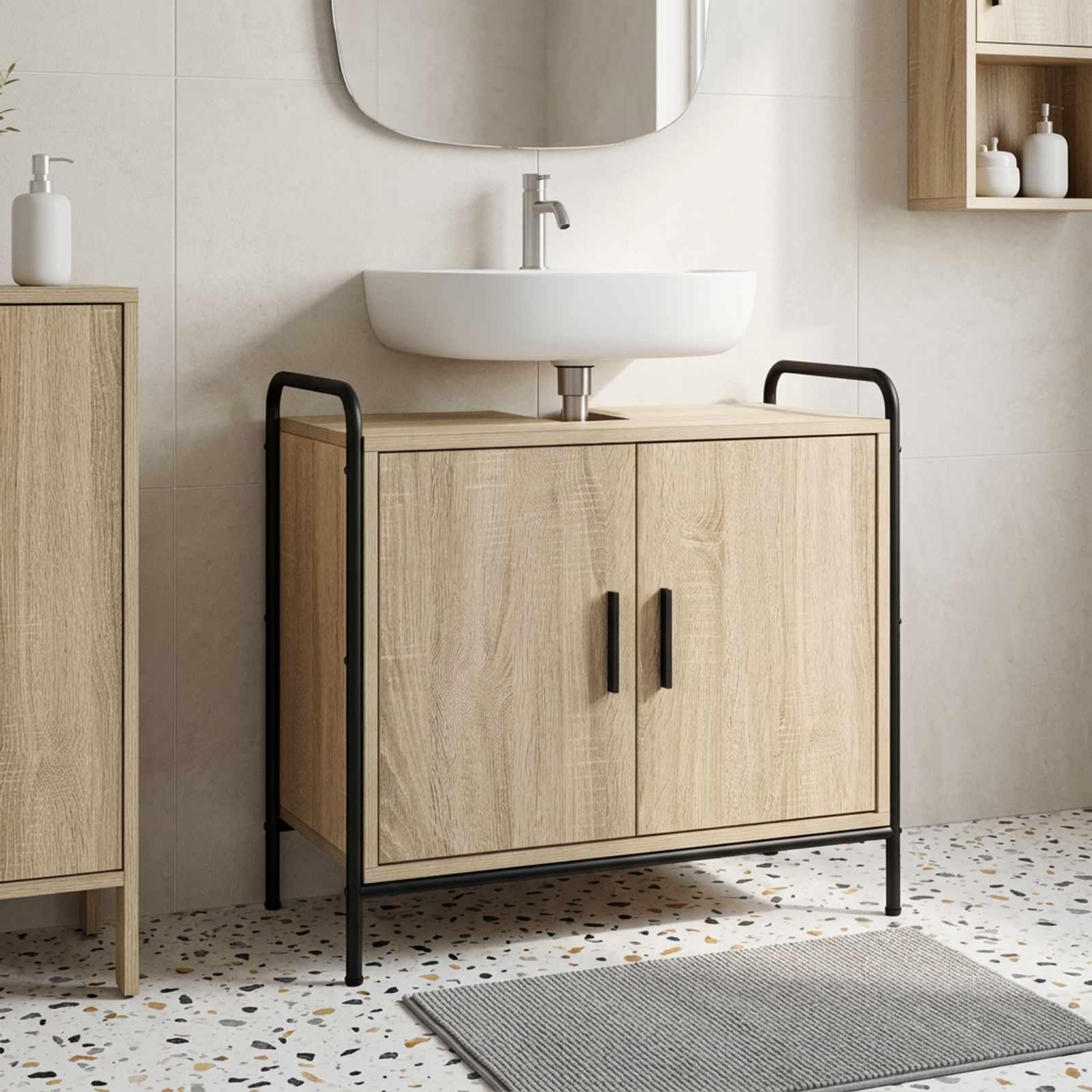 vidaXL Badeværelsesskab Sonoma-eg 65,5 x 34 x 61 cm Konstrueret træ