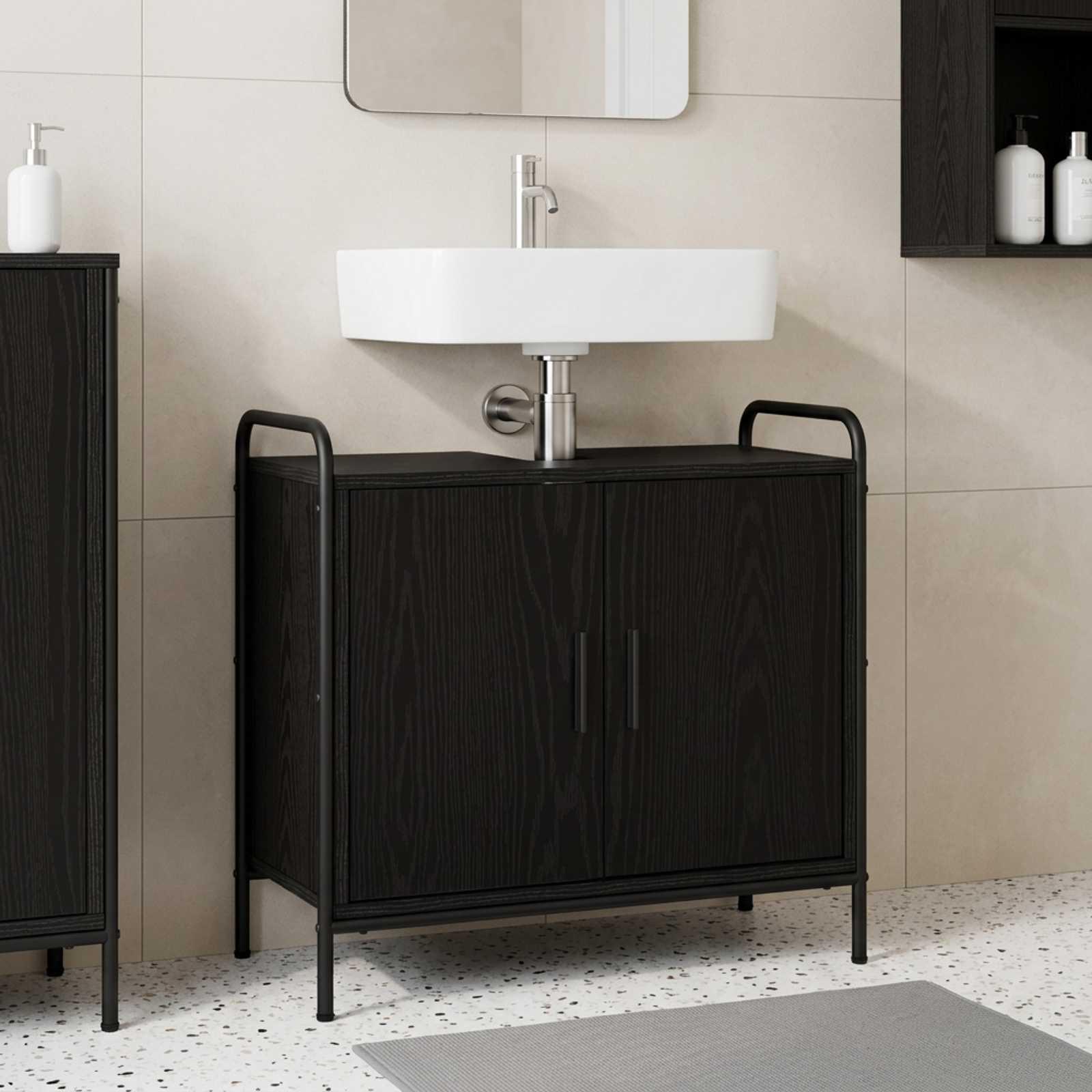 vidaXL Badeværelsesskab Sort eg 65,5 x 34 x 61 cm Konstrueret træ