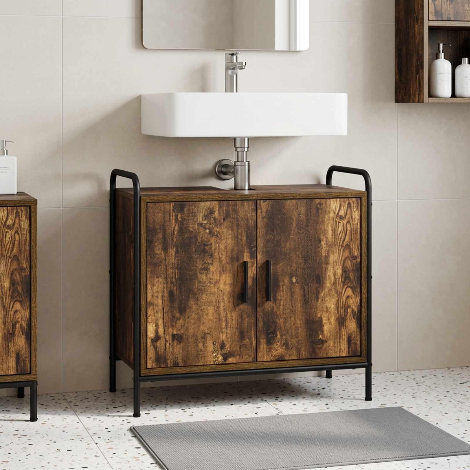 vidaXL Badeværelsesskab Røget eg 65,5 x 34 x 61 cm Konstrueret træ