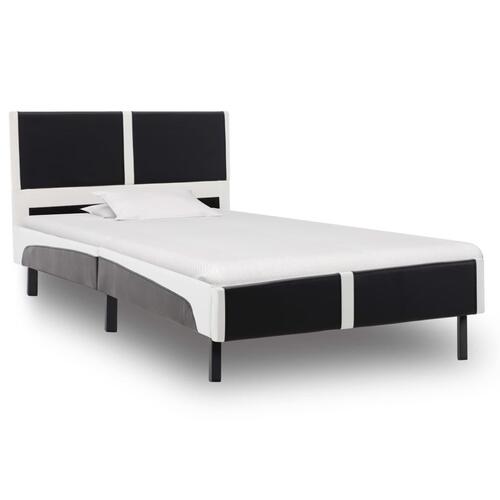 Seng med madras 90 x 200 cm sort og hvid kunstlæder