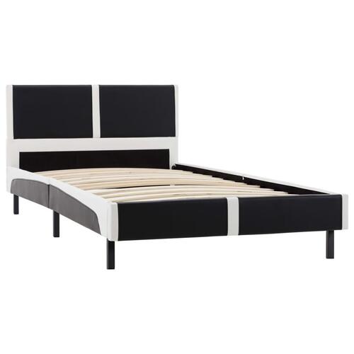 Seng med madras 90 x 200 cm sort og hvid kunstlæder
