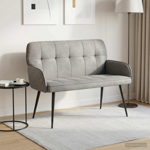 2-personers sofa i fløjl med metalben - lysegrå