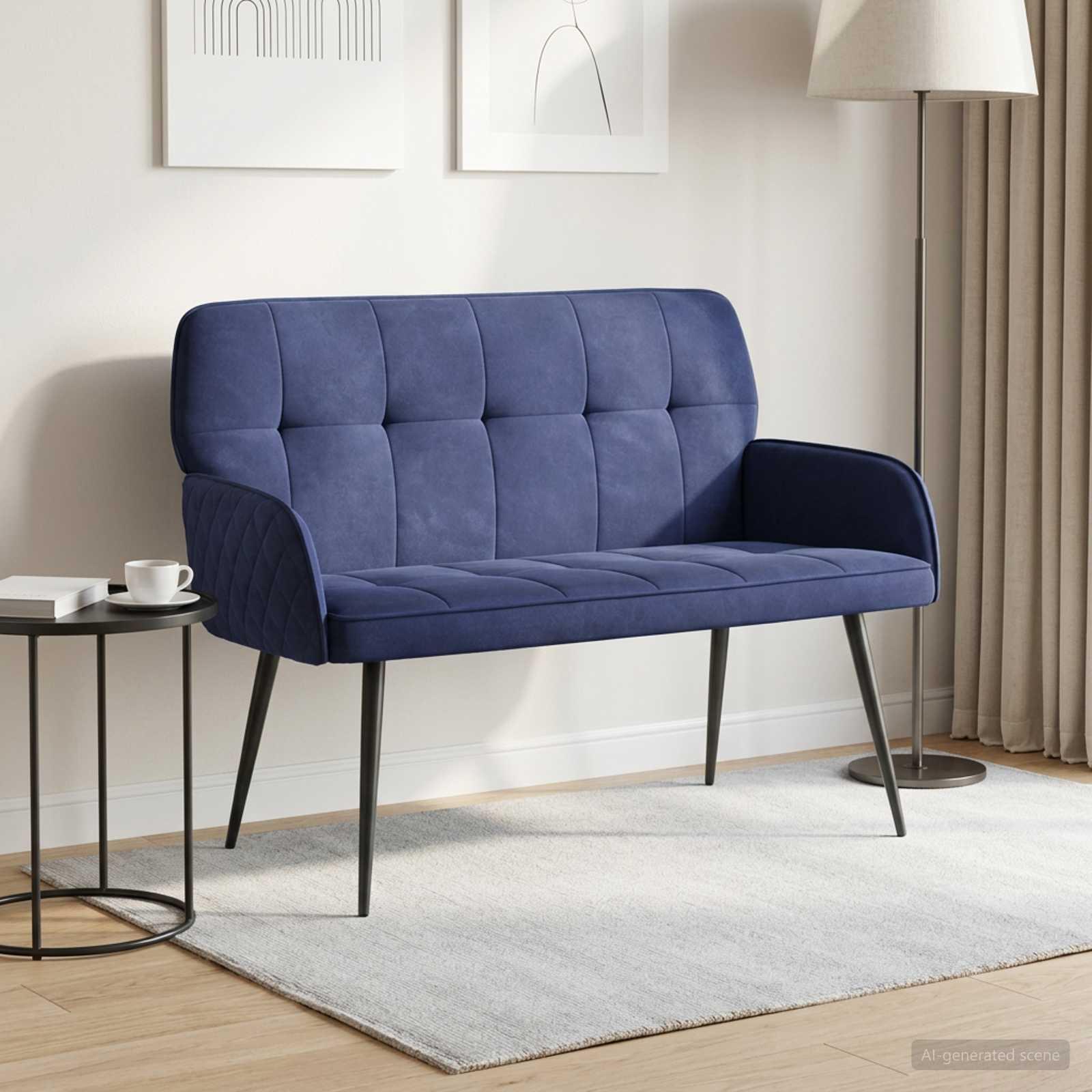 vidaXL 2-personers sofa med metalben 2-personers Politi blå Fløjl