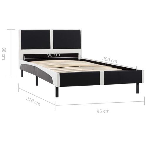 Seng med madras 90 x 200 cm sort og hvid kunstlæder