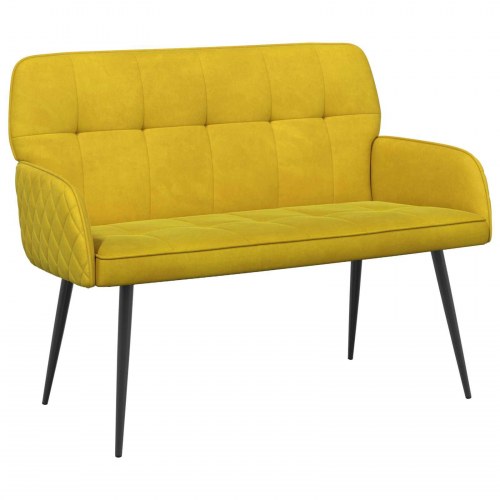 2-personers sofa i gul fløjl med metalben