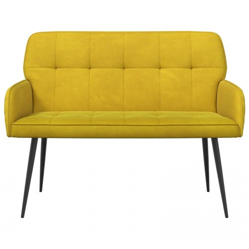 2-personers sofa i gul fløjl med metalben