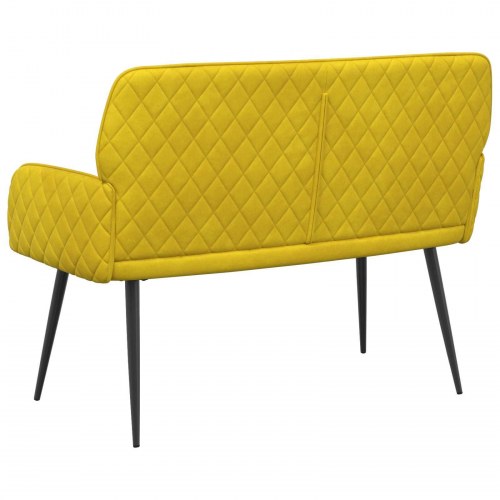 2-personers sofa i gul fløjl med metalben
