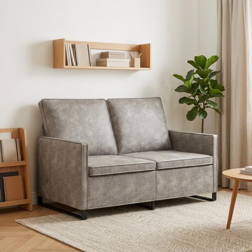 2-personers sofa i imiteret ruskind - lysegrå, 130 x 81 x 82 cm
