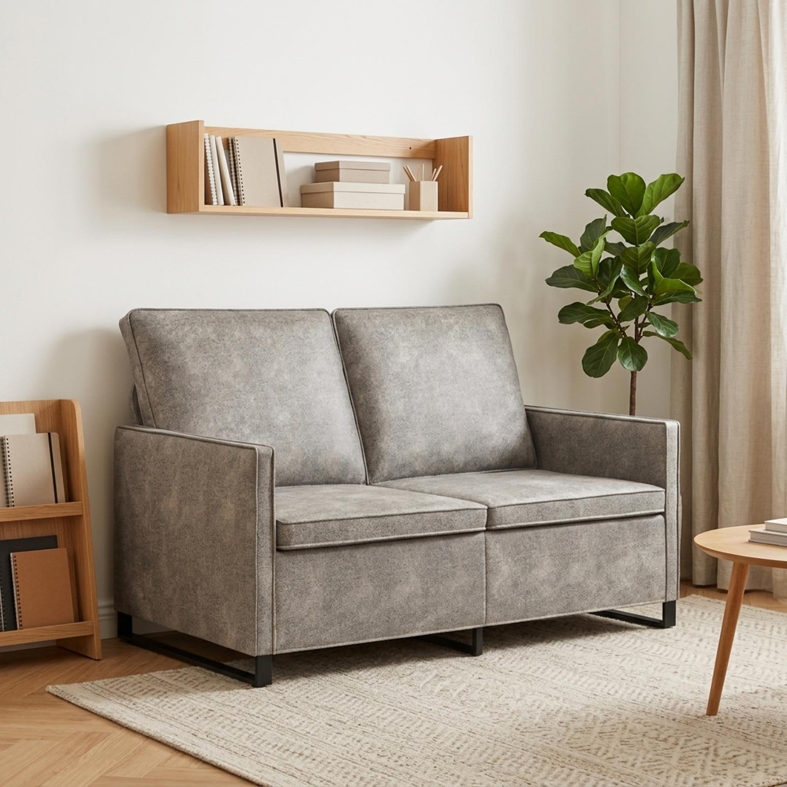 2-personers sofa i imiteret ruskind - lysegrå, 130 x 81 x 82 cm