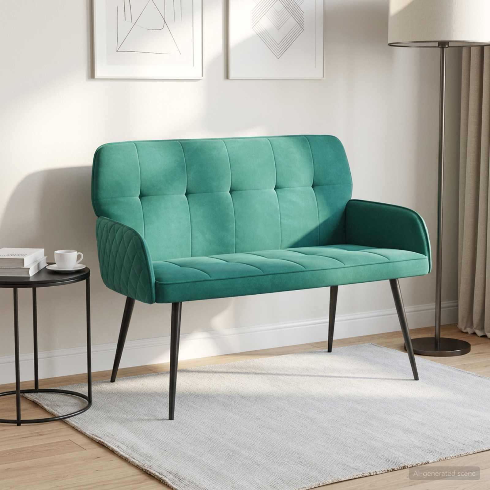 2-personers sofa i fløjl med metalben - turkis