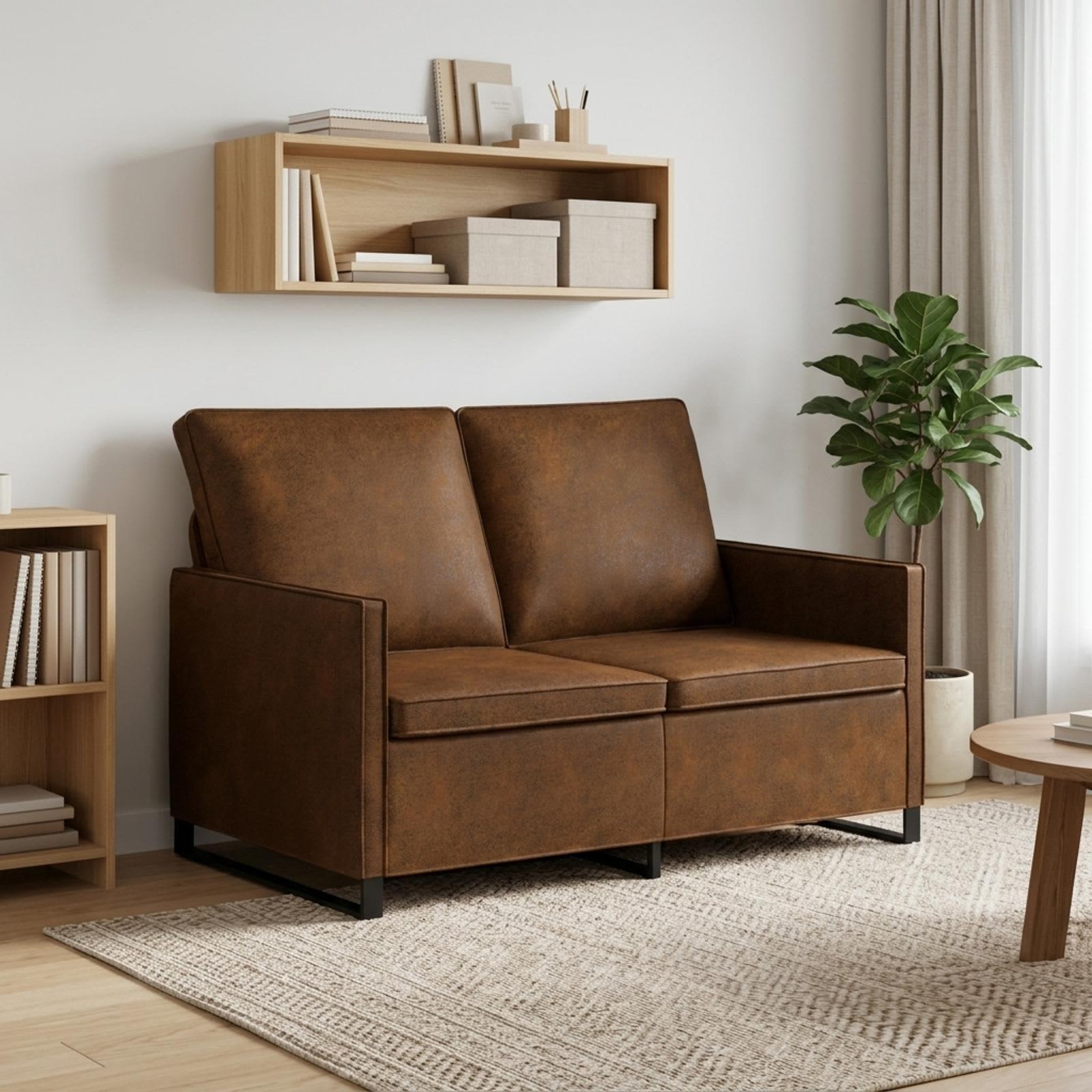2-personers sofa i faux suedestof - brun, 130 x 81 x 82 cm