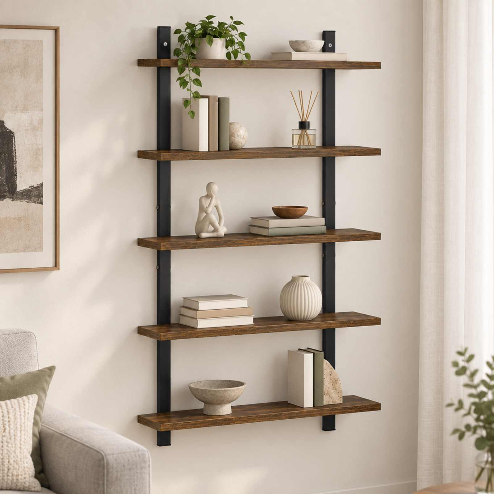 Væghylde i røget eg 60,5 x 13,5 x 102,5 cm
