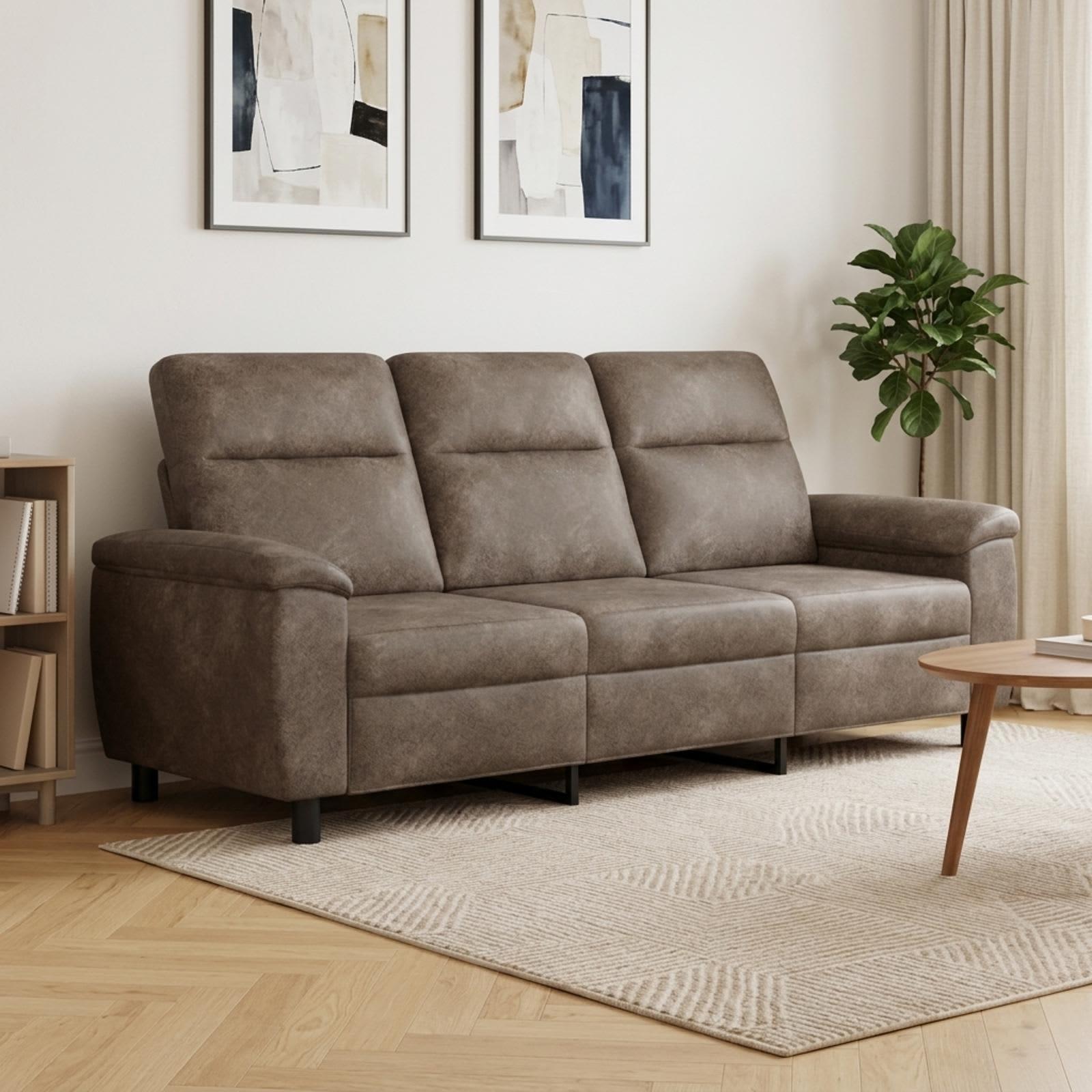 3-personers sofa i mørkegrå kunstigt ruskind - 214 x 90 x 95 cm
