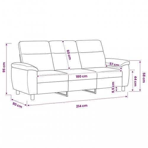 3-personers sofa i mørkegrå kunstigt ruskind - 214 x 90 x 95 cm